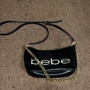 Bebe Fabiola Black Crossbody Bag with Gold Accents in Great Condition